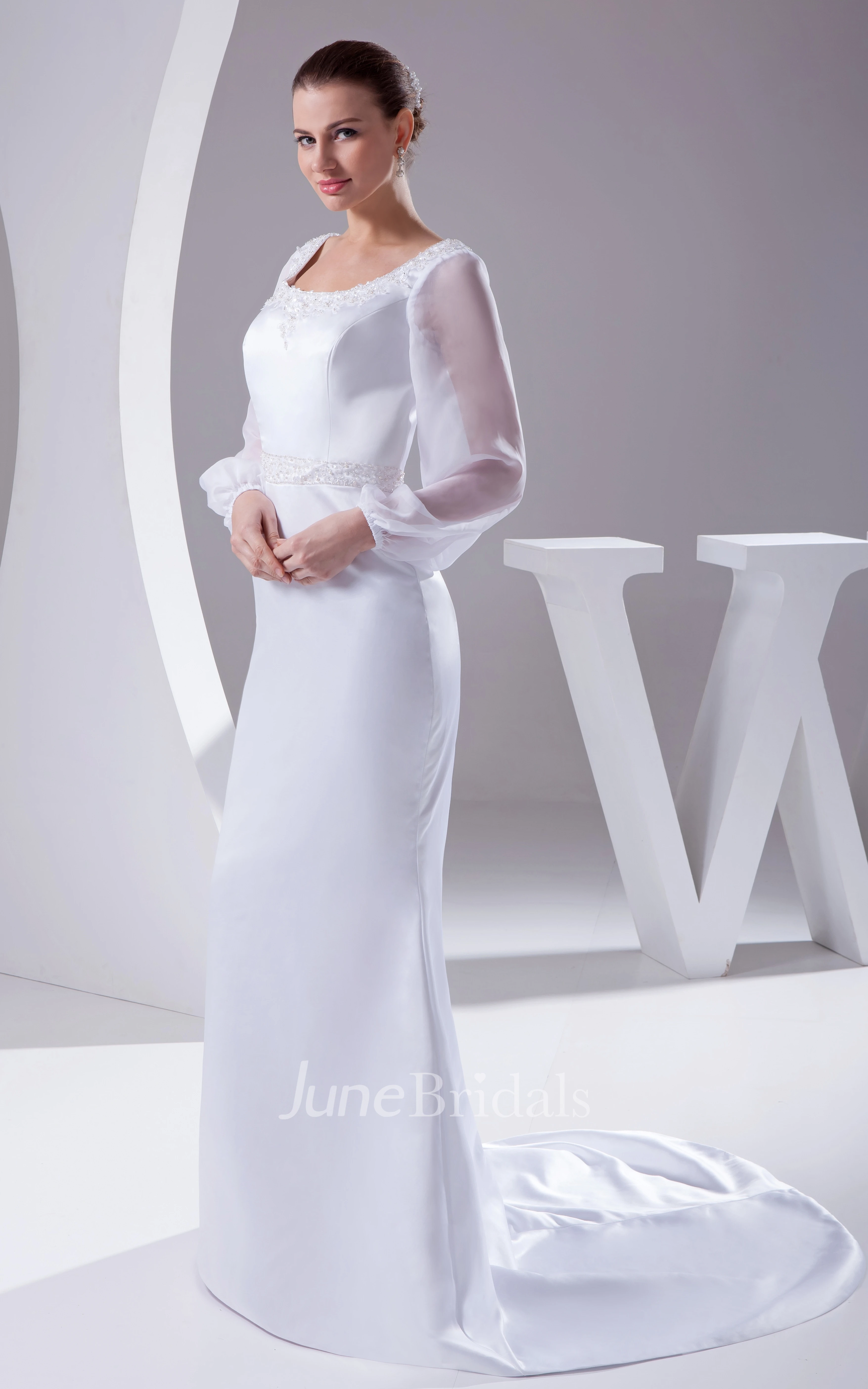 Elegant Square-Neck Long-Sleeve Mermaid Dress With Beading