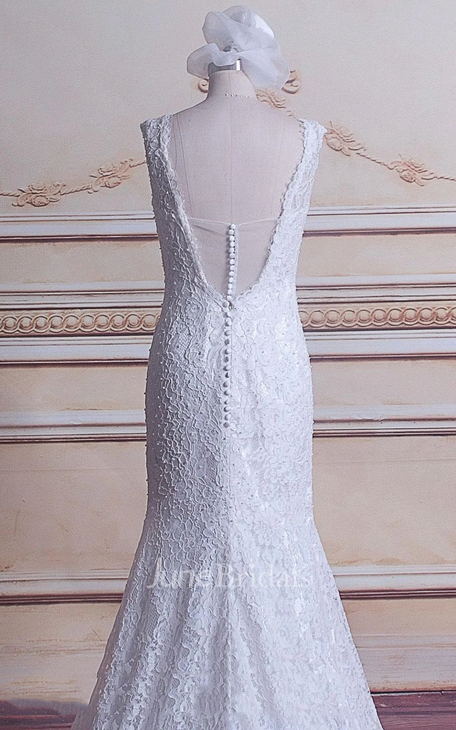 Mermaid V-Neck Lace Satin Weddig Dress With Beading