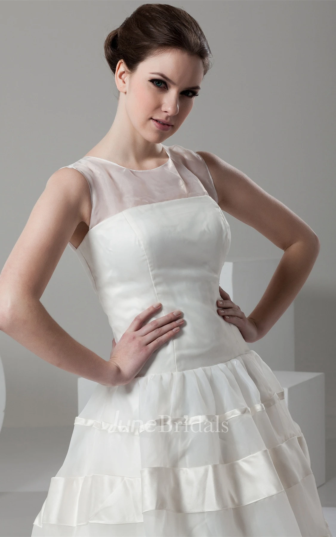 Sleeveless A-Line Gown with Illusion Neckline and Keyhole Back