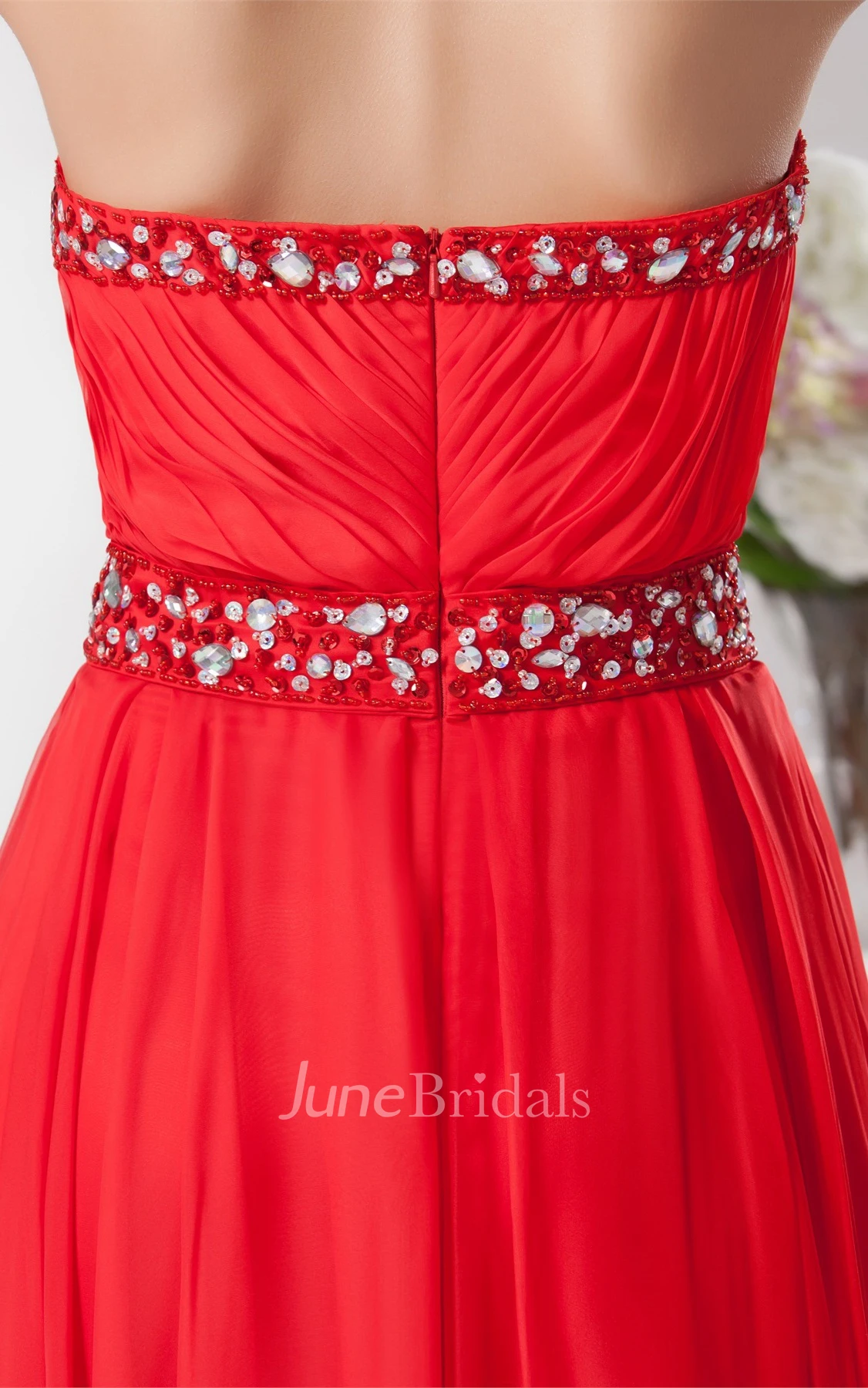 Chiffon Plunged Maxi Gown with Beading and Pleats