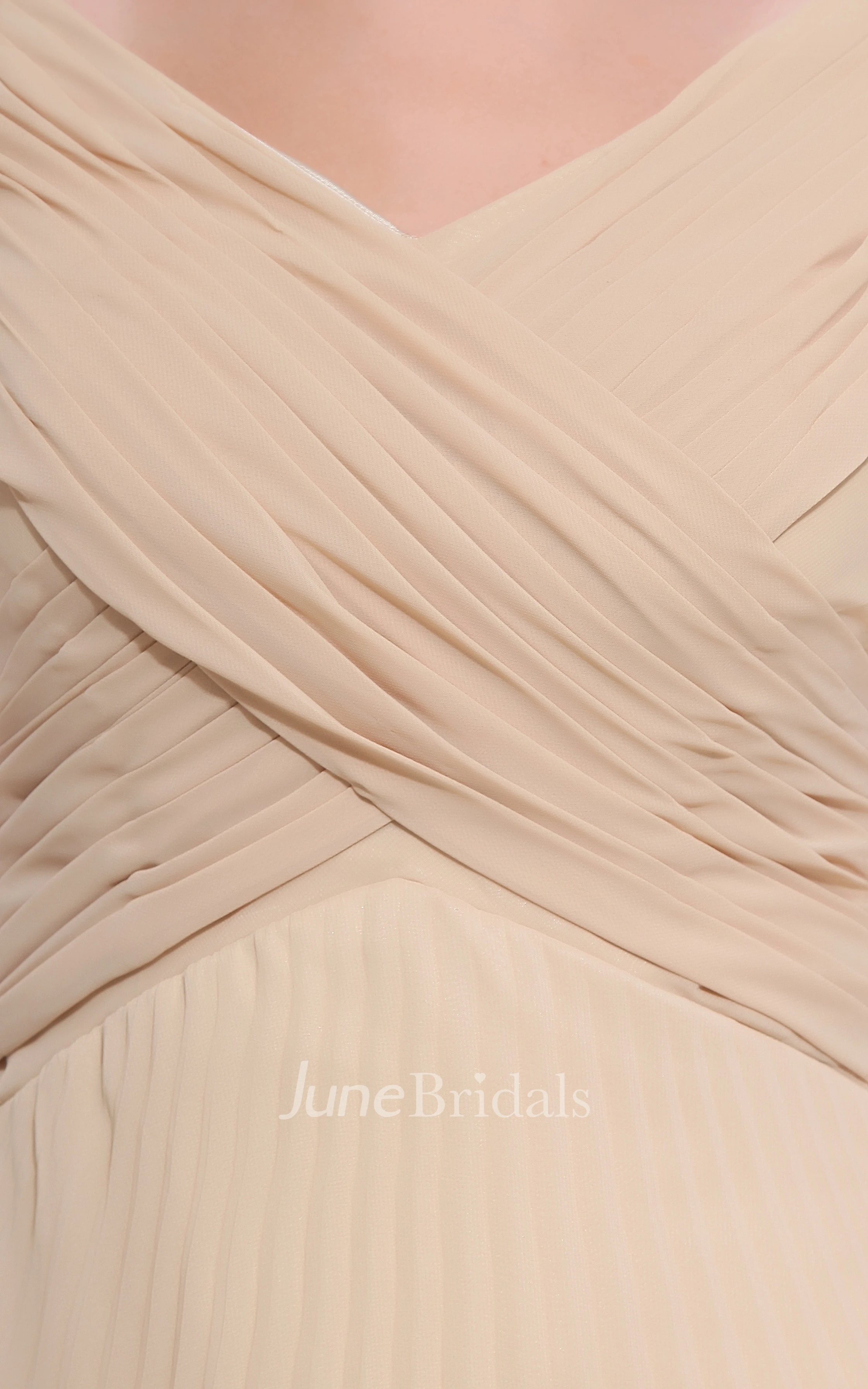 Chiffon Criss-Cross Ruched Floor-Length Dress With Pleats