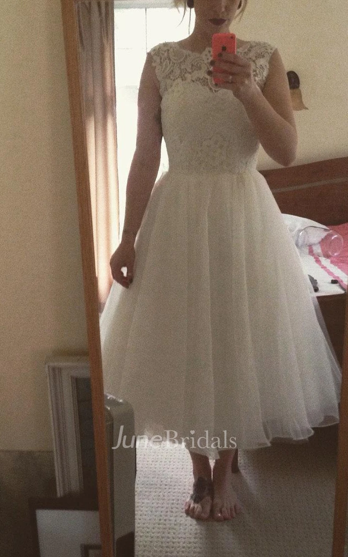 Mini Tea-Length Lace Organza Weddig Dress