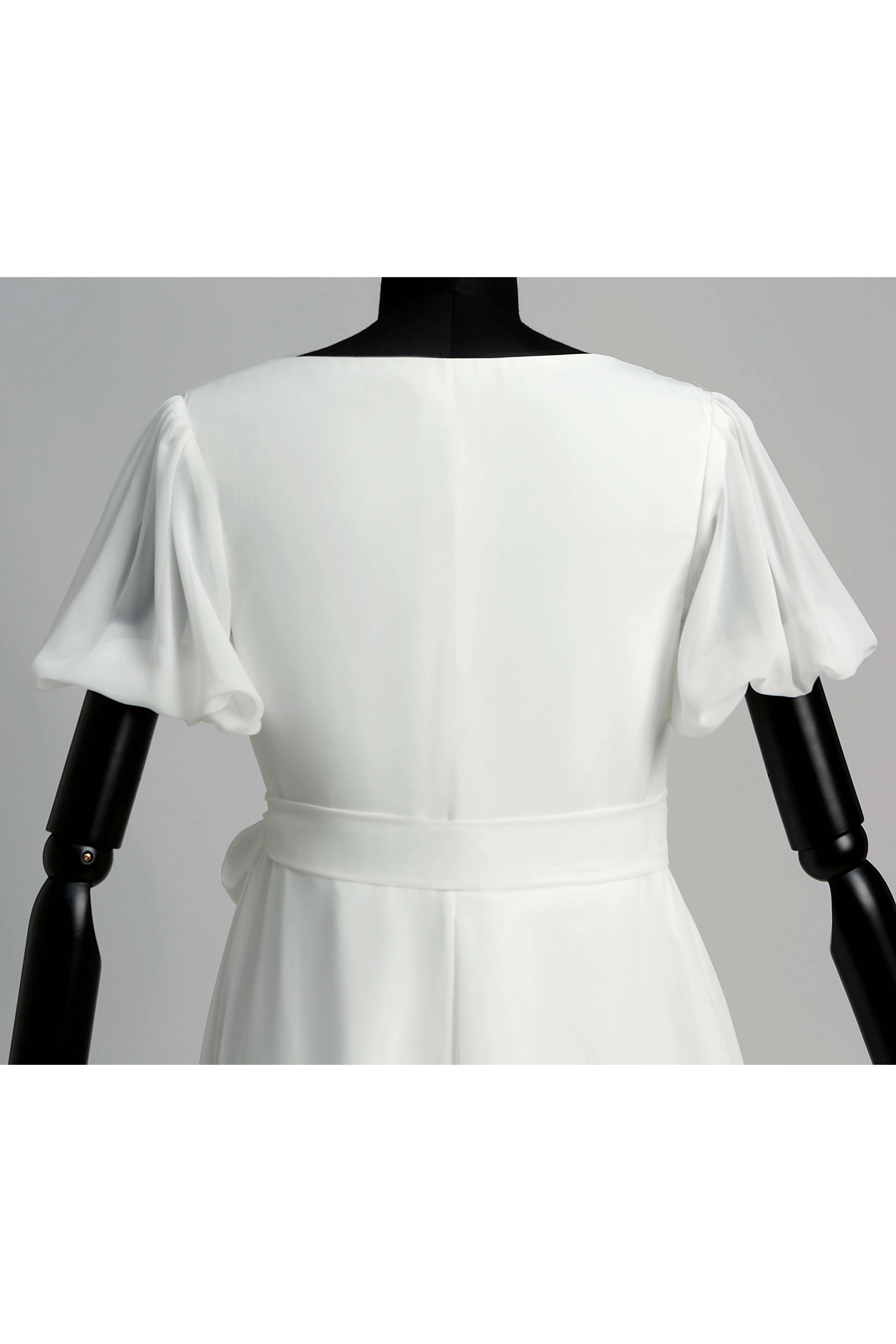 Puf Style Sleeve V-neck Long Chiffon Wedding Dress