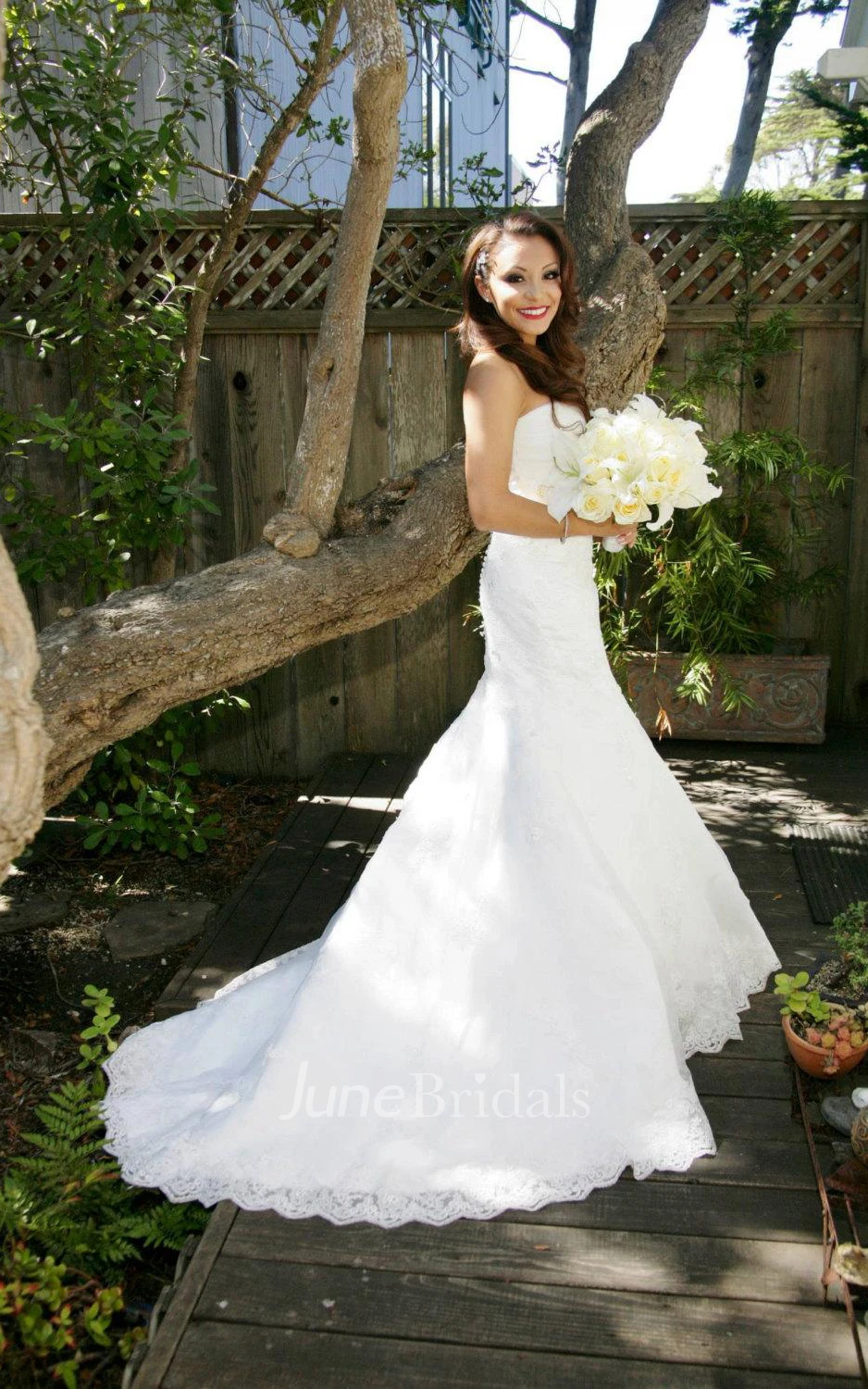 Mermaid Strapped Sweetheart Lace Satin Dress With Beading