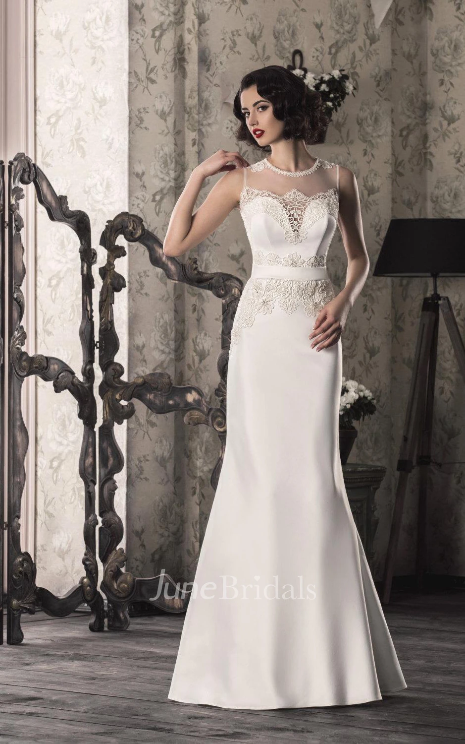 Long Sleeve Chiffon Satin Lace Lace-Up Corset Back Wedding Dress