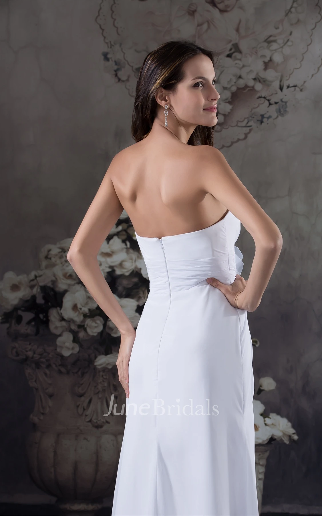 Ethereal A-Line Chiffon Floor-Length Dress with Pleats and Flower