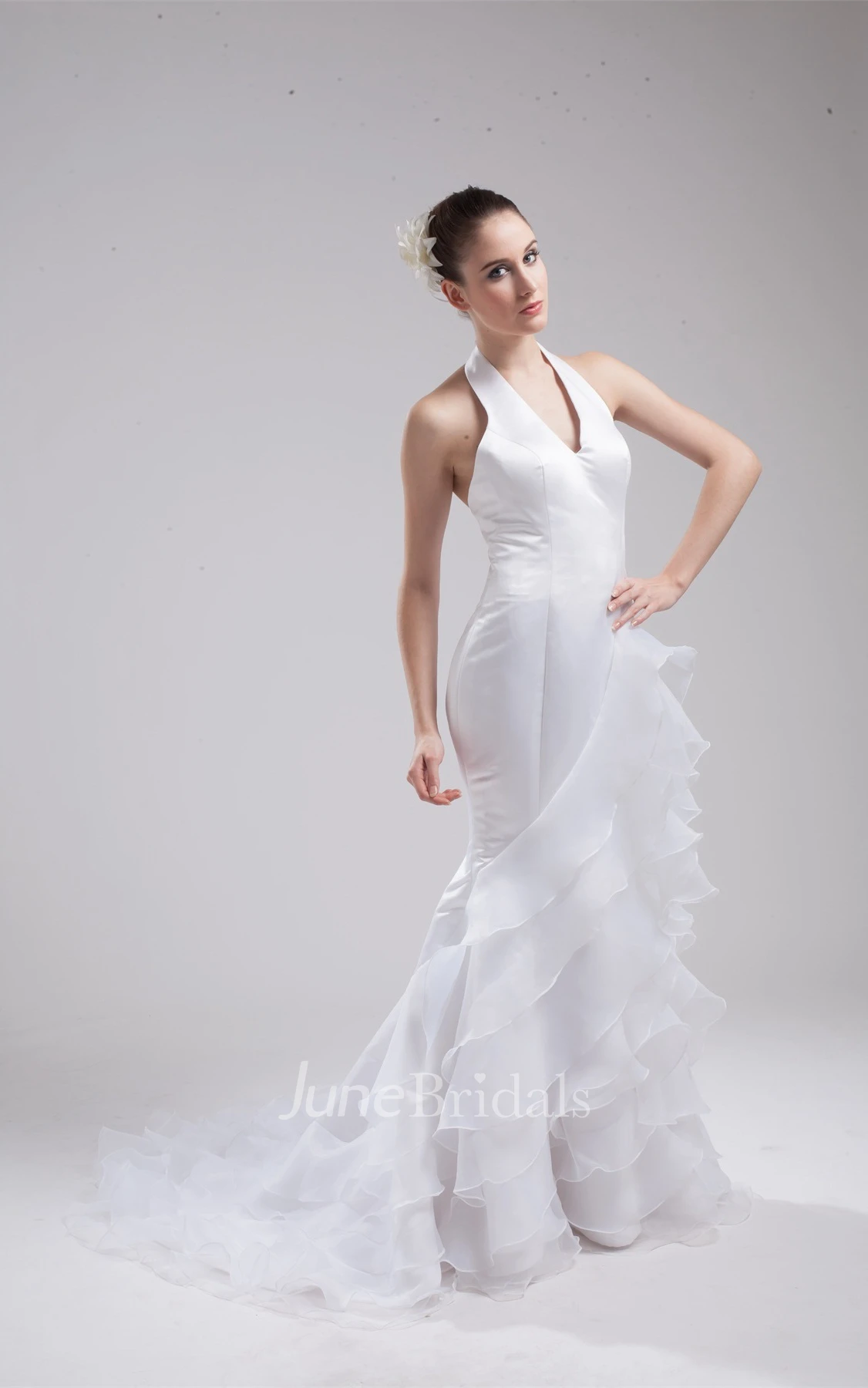 Plunged Sleeveless Mermaid Dress with Ruffles