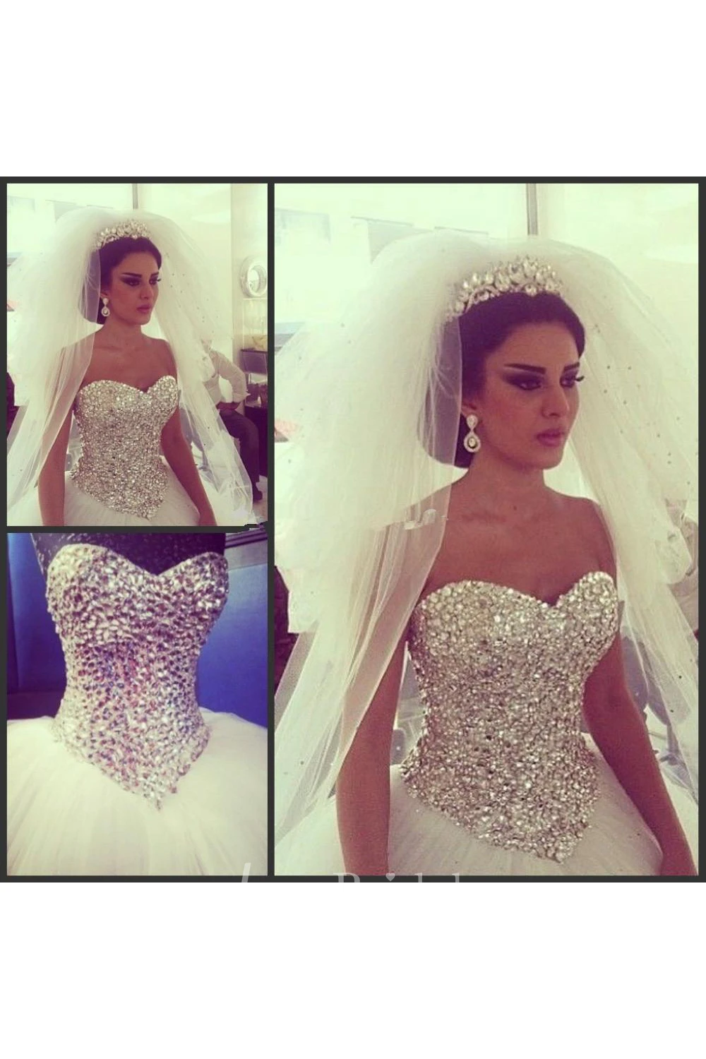 Glamorous Tulle Ball Gown Wedding Dress With Crystals