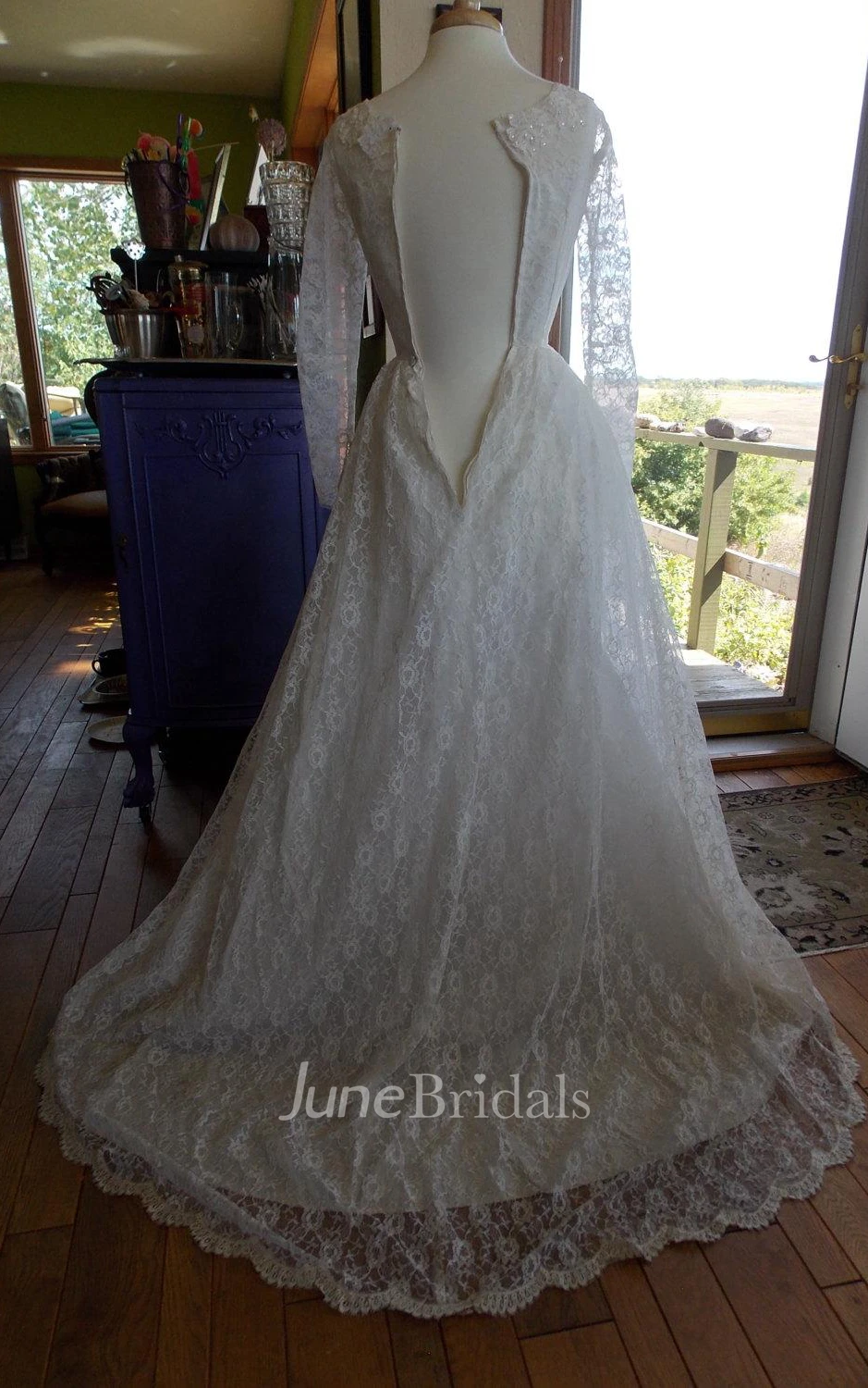 Jewel Long Lace Wedding Dress With Beading And Long Illusion Sleeve