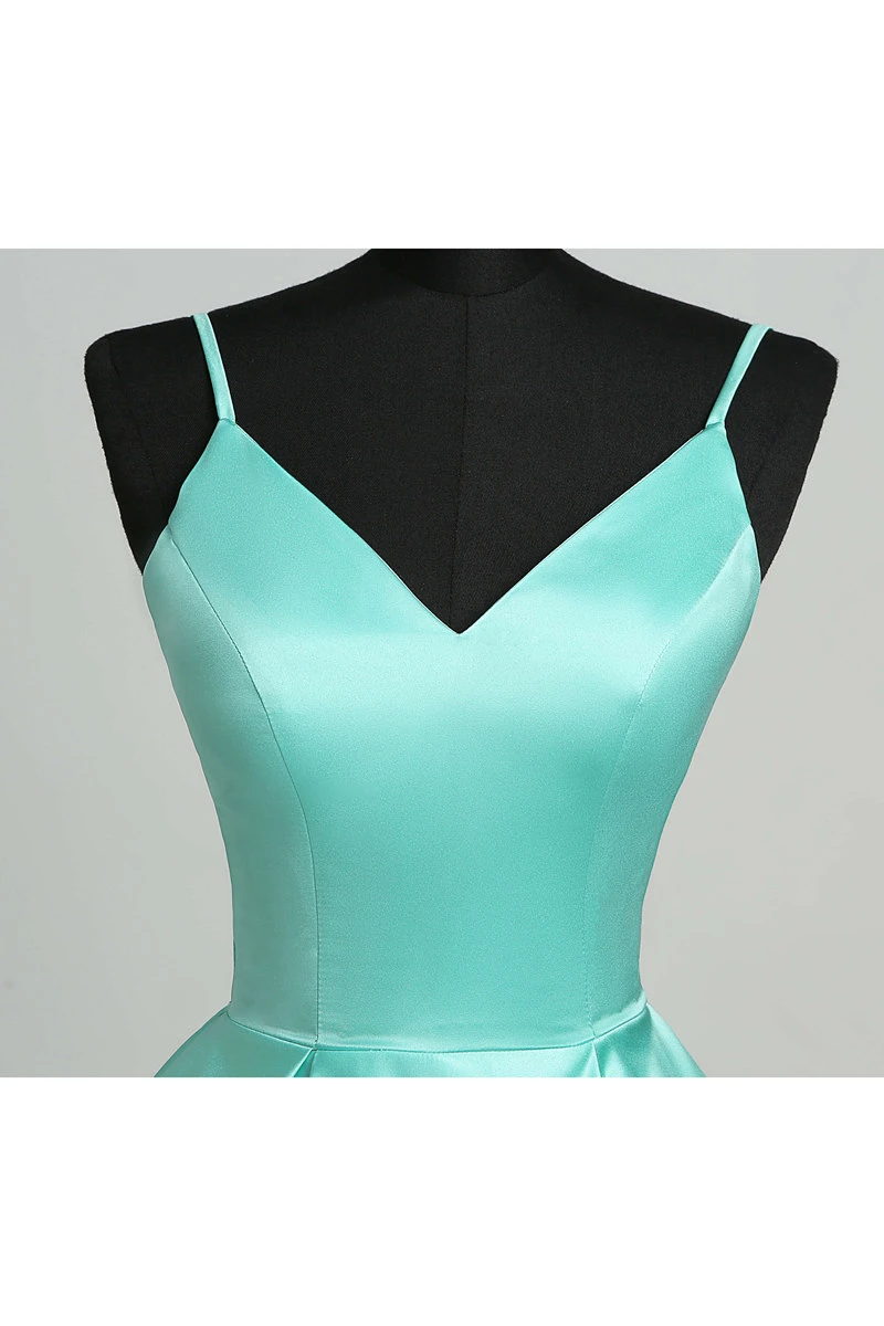 A-Line Spaghetti Straps Satin Sexy Romantic Short Mini Sleeveless Zipper Straps Dress