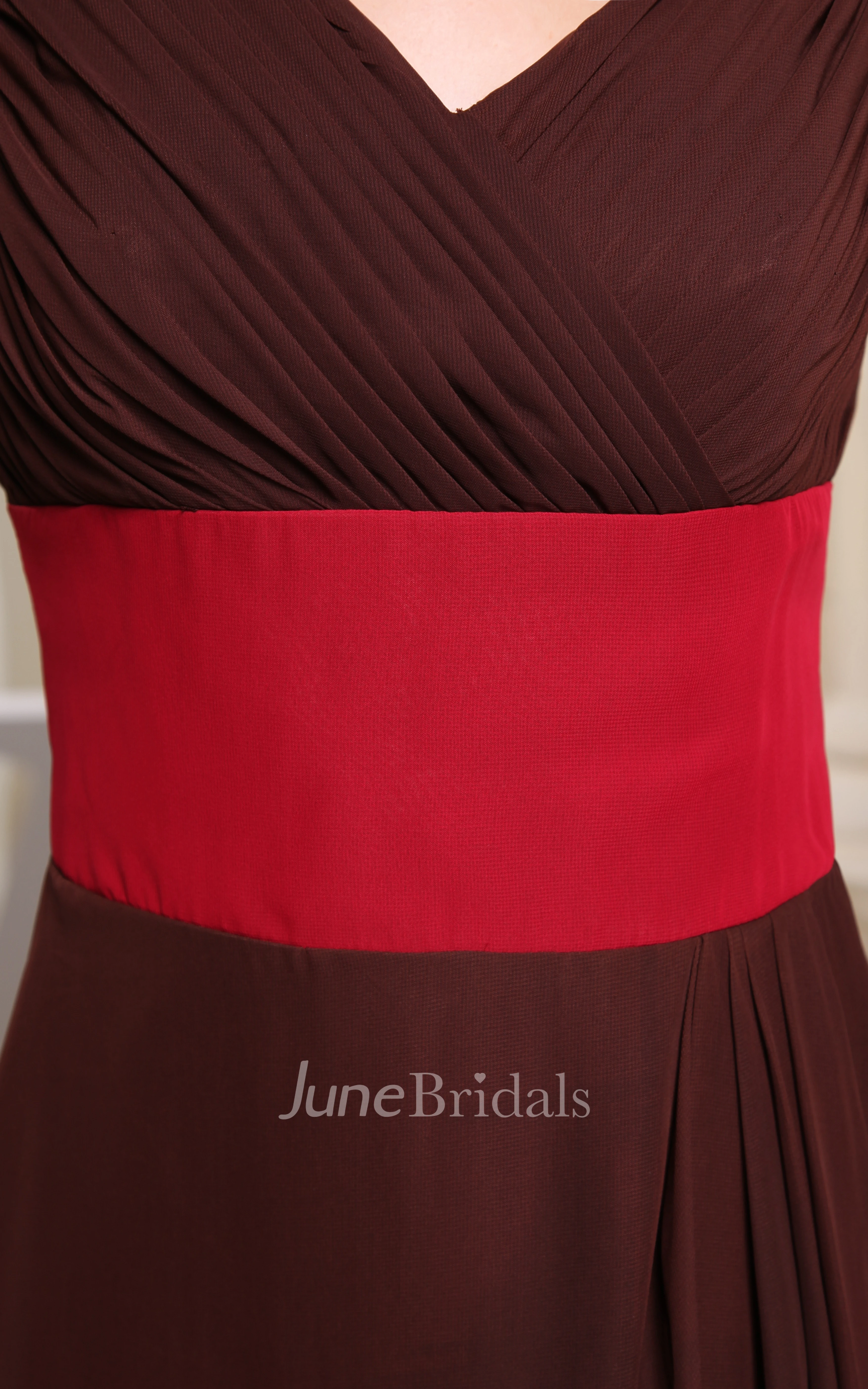 V-Neck Sleeveless Chiffon Floor-Length Dress With Floral Strap