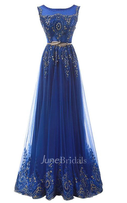 A-line Scoop Sleeveless Long Dress With Sequins