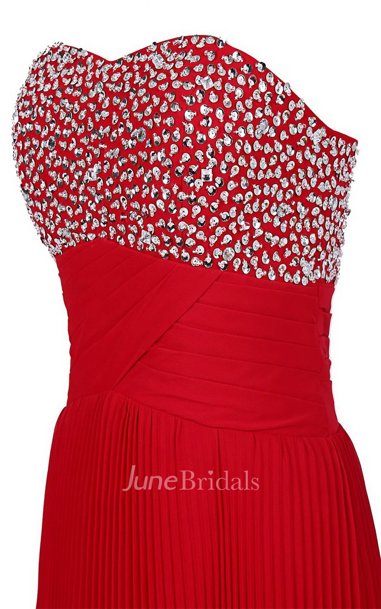 Strapless Long Gon With Beadings and Pleats