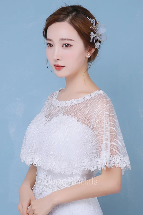 New Sequined Lace Shawl Cape-style Small White Cloak