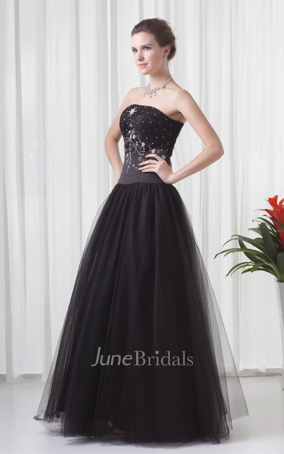 strapless ball a-line gown with tulle overlay and strass
