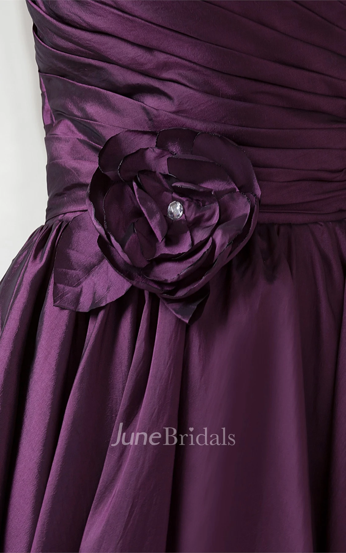 sweetheart knee-length criss-cross dress with pleats and flower