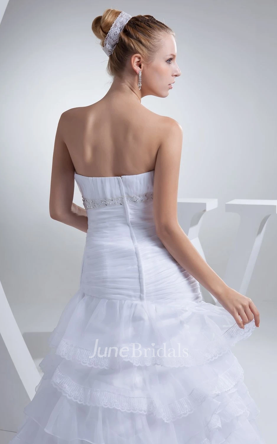 Gorgeous Strapless Ruched A-Line Dress With Tiers and Beading