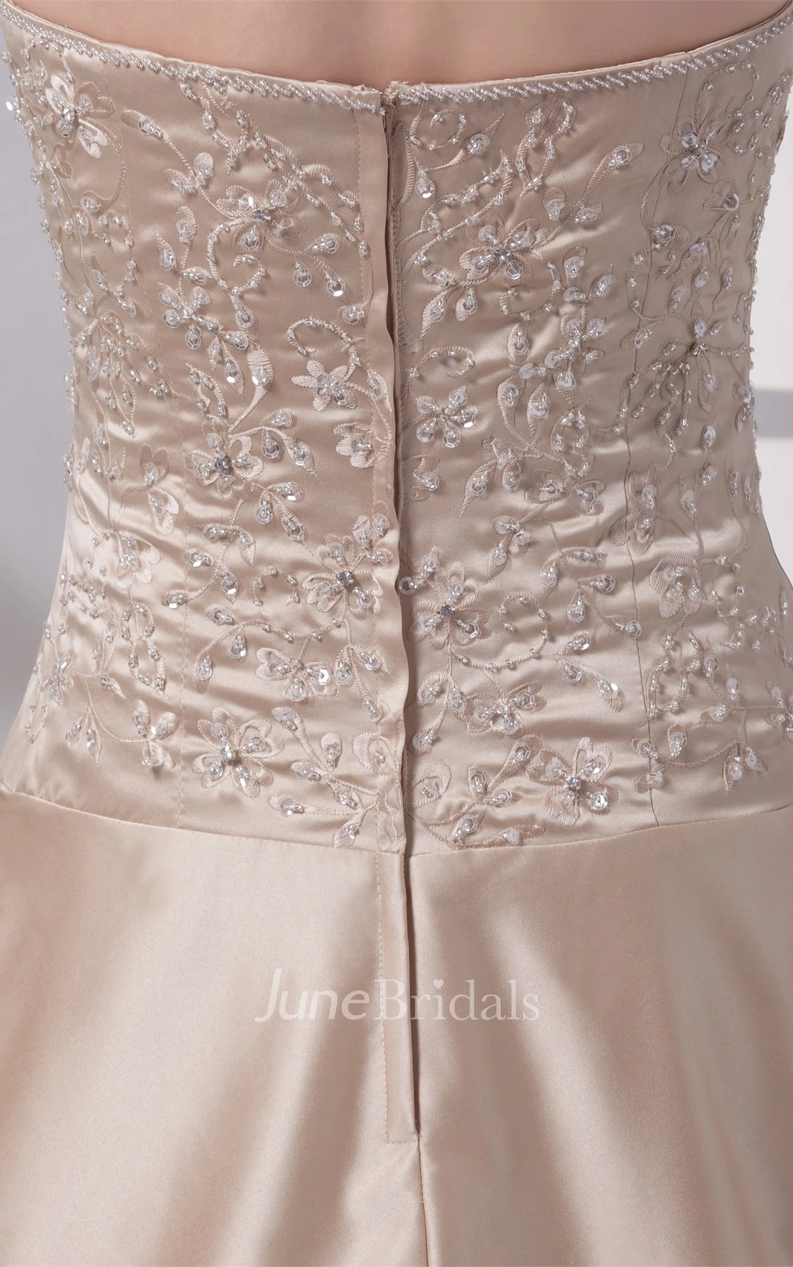 Strapless Side Draping A-Line Bodice Gown with Flower and Beading Embellishment