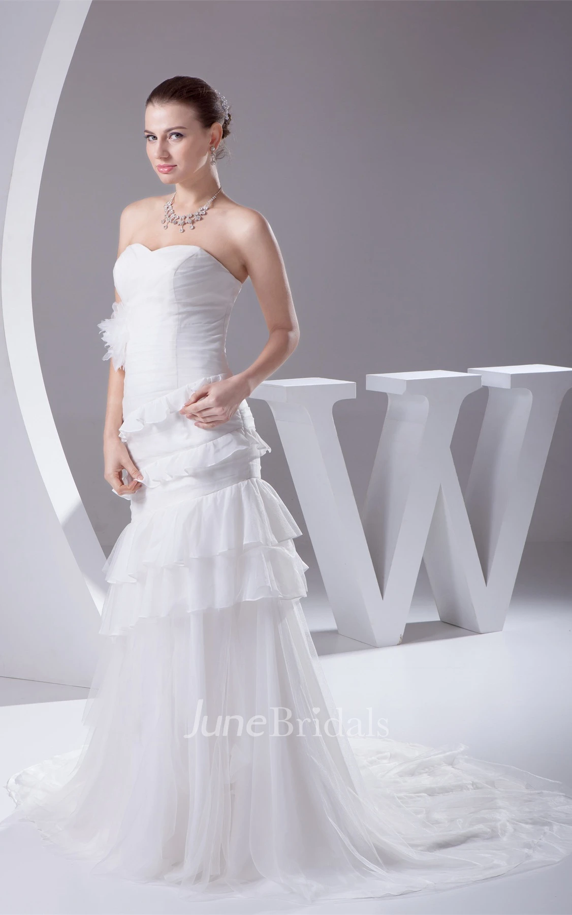 Sweetheart Criss-Cross Mermaid Tulle Dress with Peplum and Flower