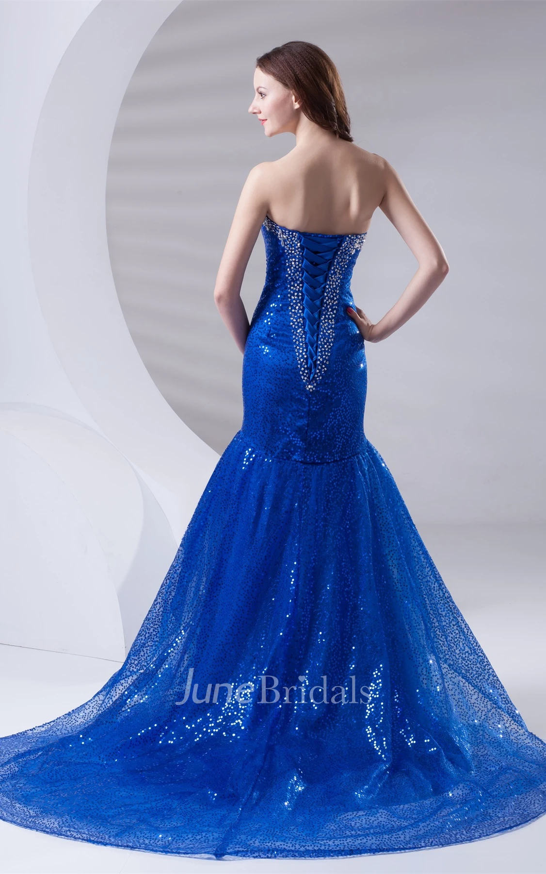 Sweetheart Mermaid Sequined Dress with Pleats and Corset Back