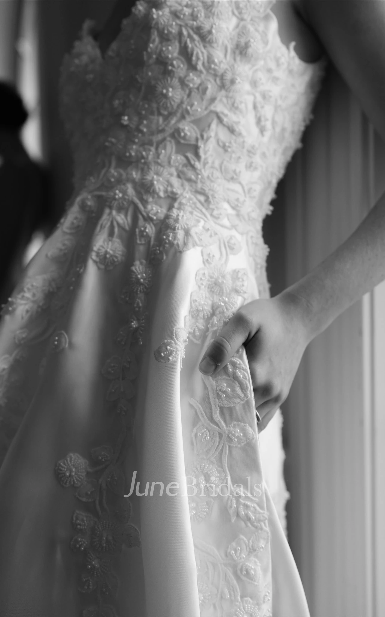 Satin Spaghetti A-Line Elegant Beach Spring Wedding Dress With Open Back And Beading