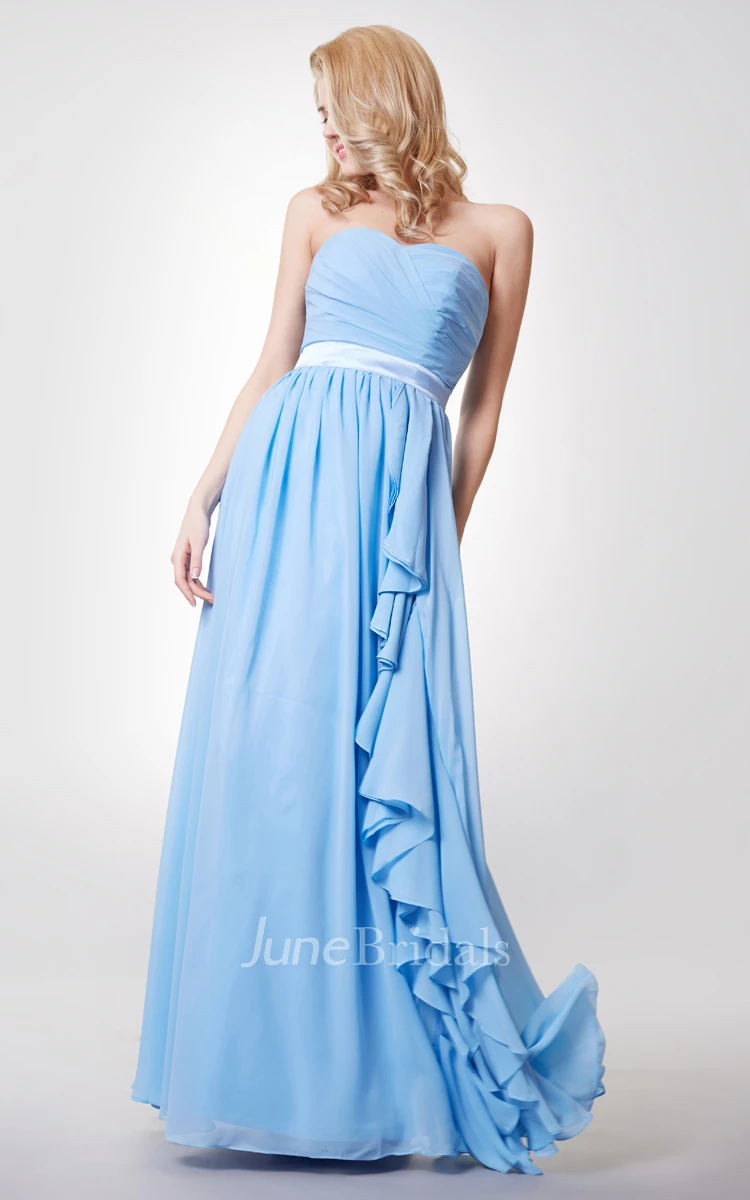 Crisscross Sweetheart A-line Chiffon Long Dress With Satin Sash