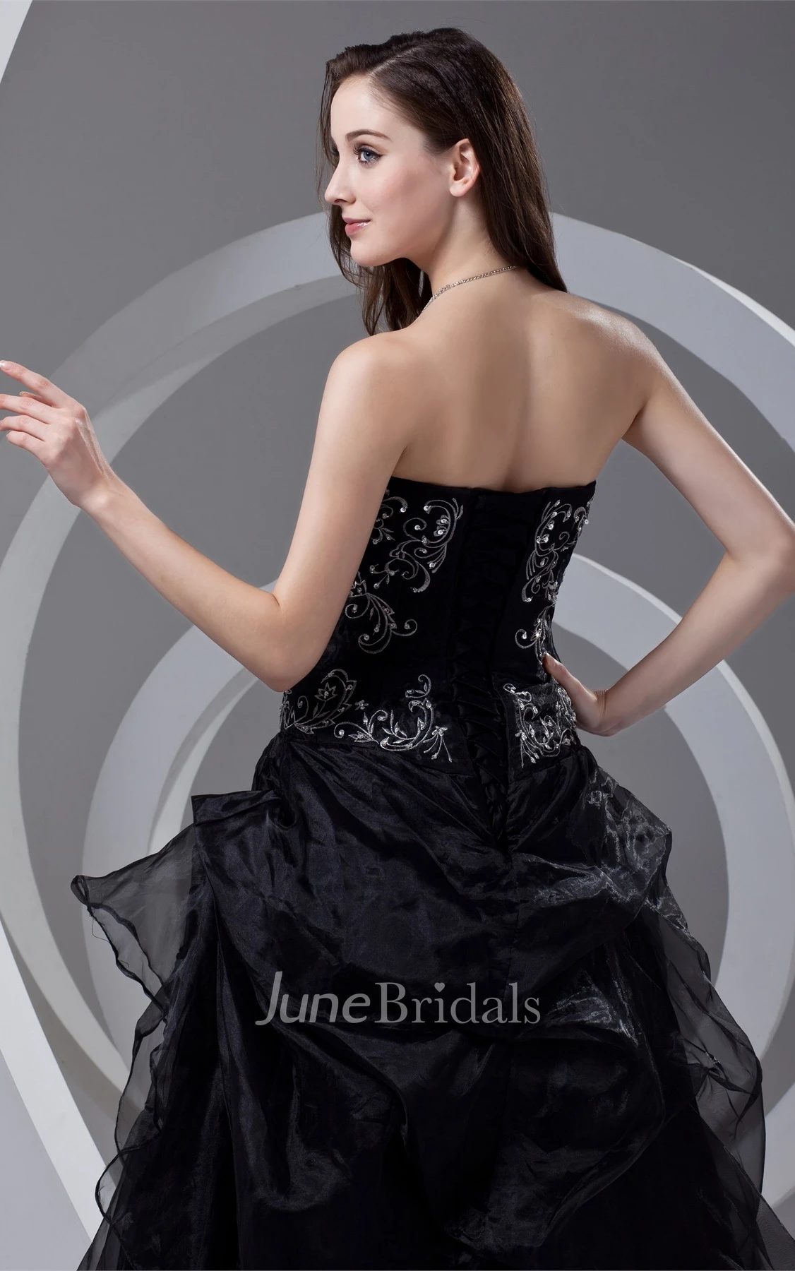 strapless pick-up ball embroidered gown with corset back