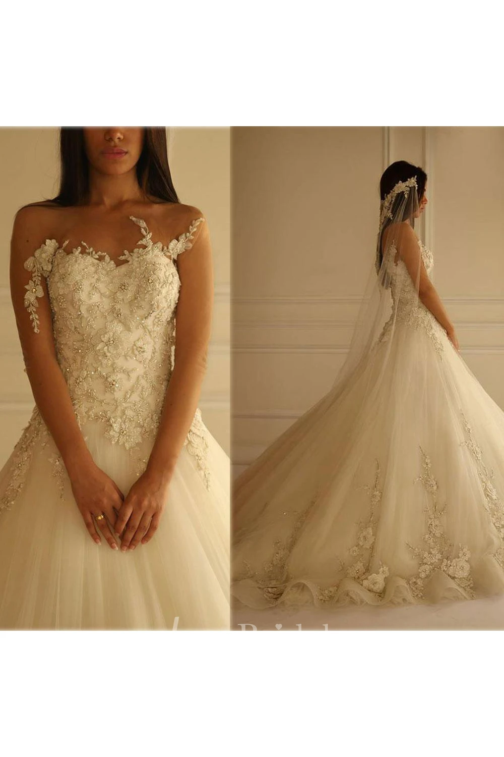 Delicate Sweetheart Tulle Princess Wedding Dress With Flowers Appliques