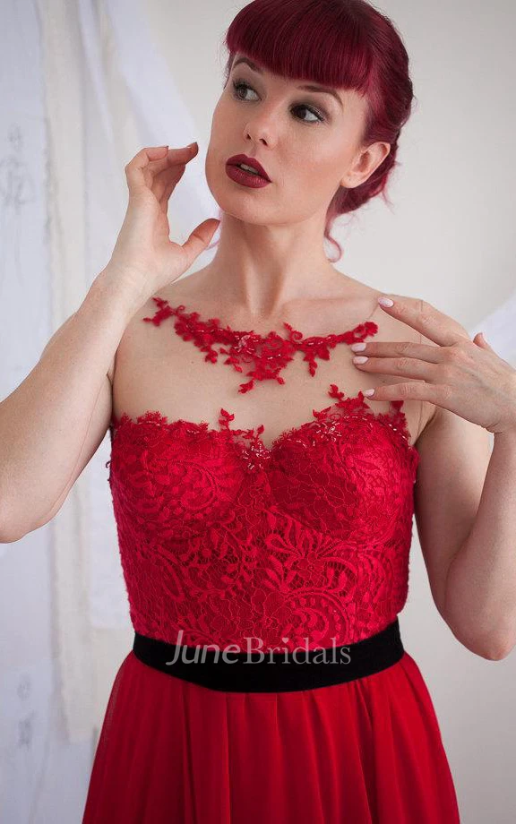 Chiffon&Lace Dress With Beading&Sequins&Corset Back