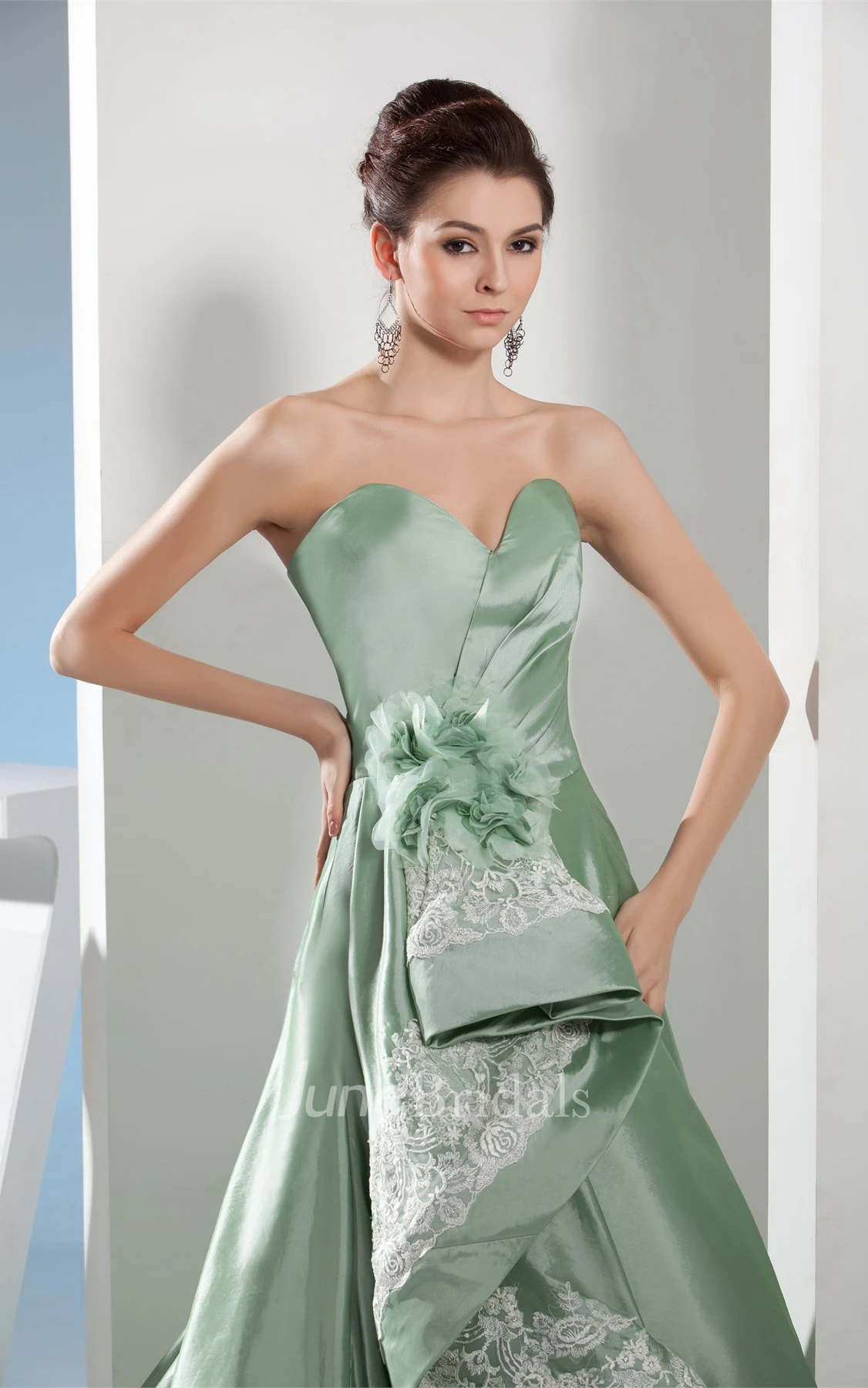 Sweetheart Satin A-Line Gown with Appliques and Flower