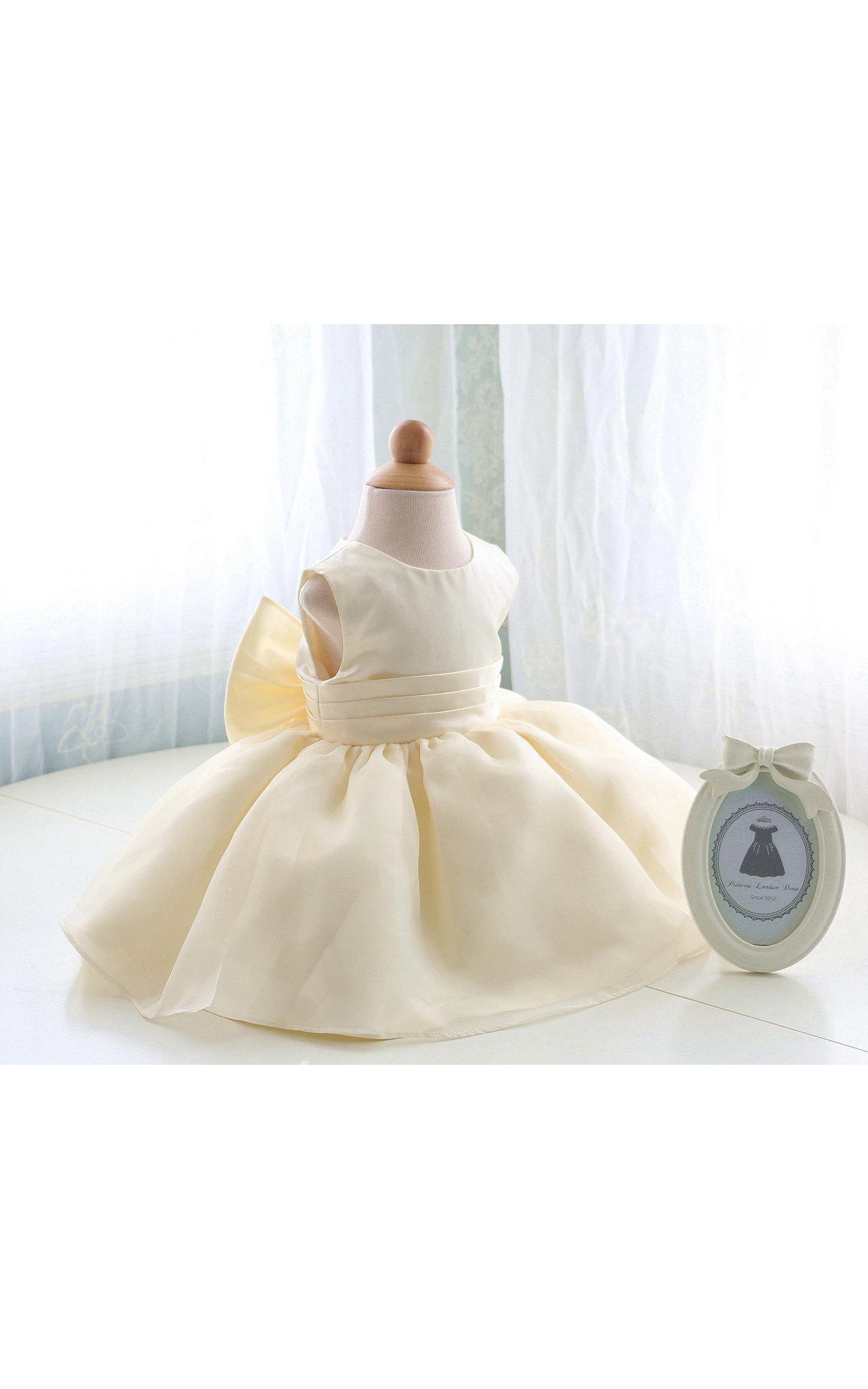 Sleeveless Jewel Neck Satin Bow Sash Organza Baby First Communion Dress