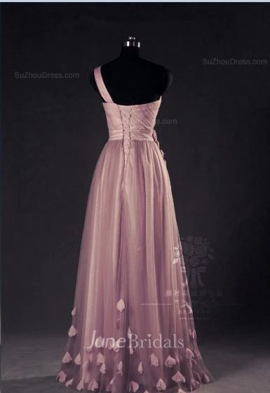One Shoulder a Line EveningDresses Flower Appliques Lace-up Elegant Prom Gowns