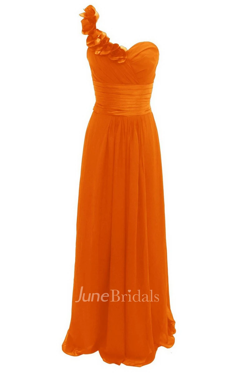 One-shoulder Empire Long Gown With Floral Neckline