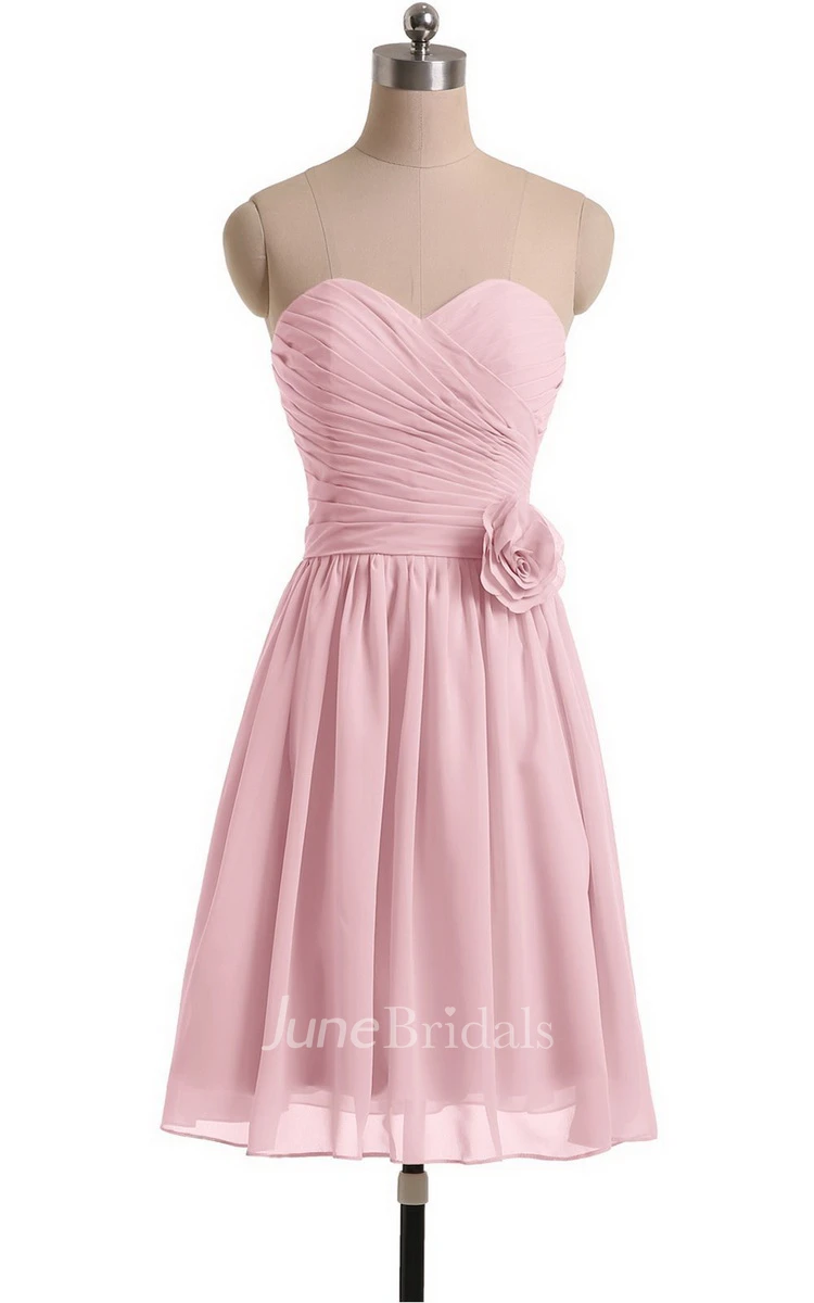 Sweetheart A-line Short Chiffon Dress With Flower