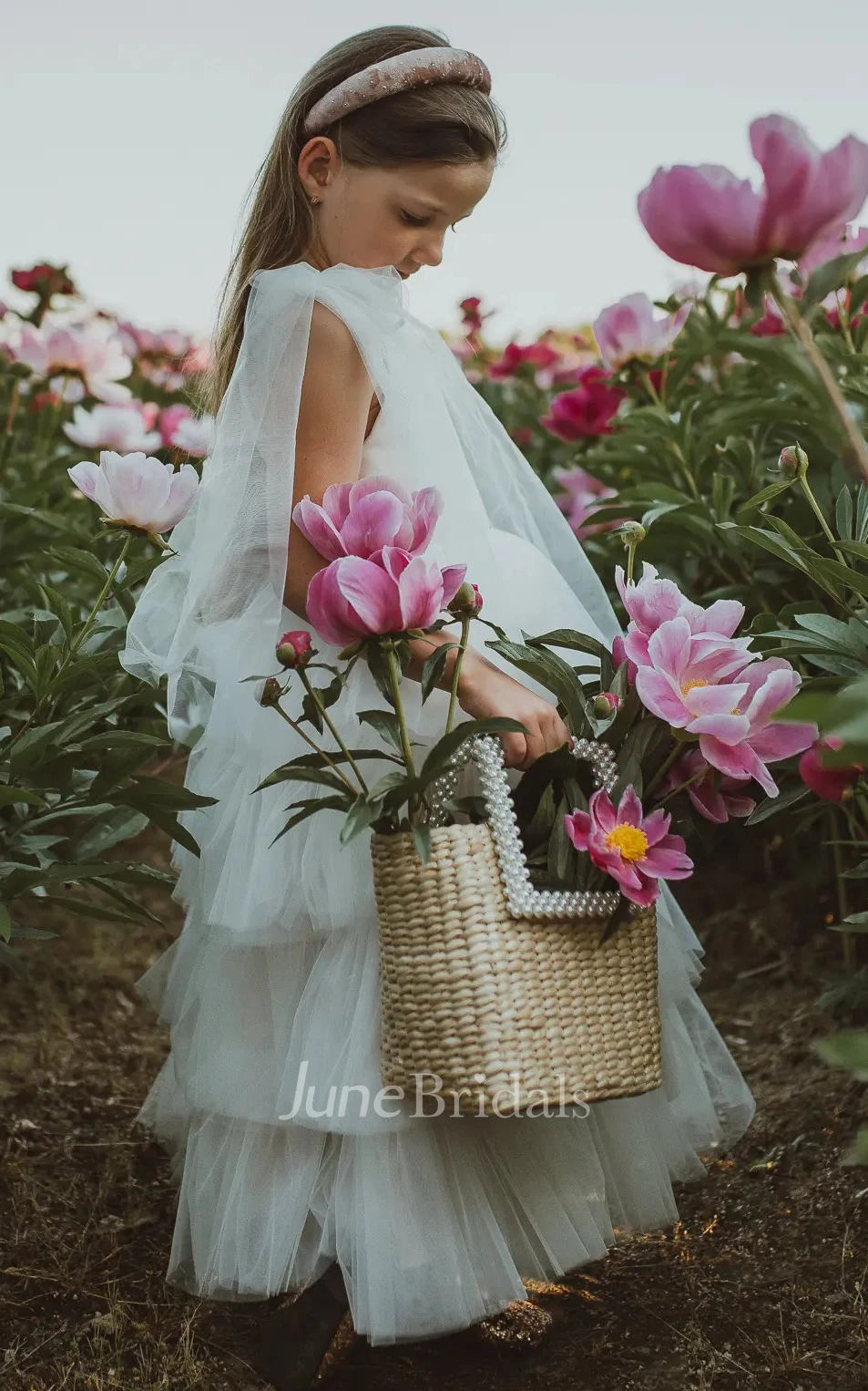 Simple A Line Chiffon Bateau Neckline Sleeveless Flowergirl Dress with Bow