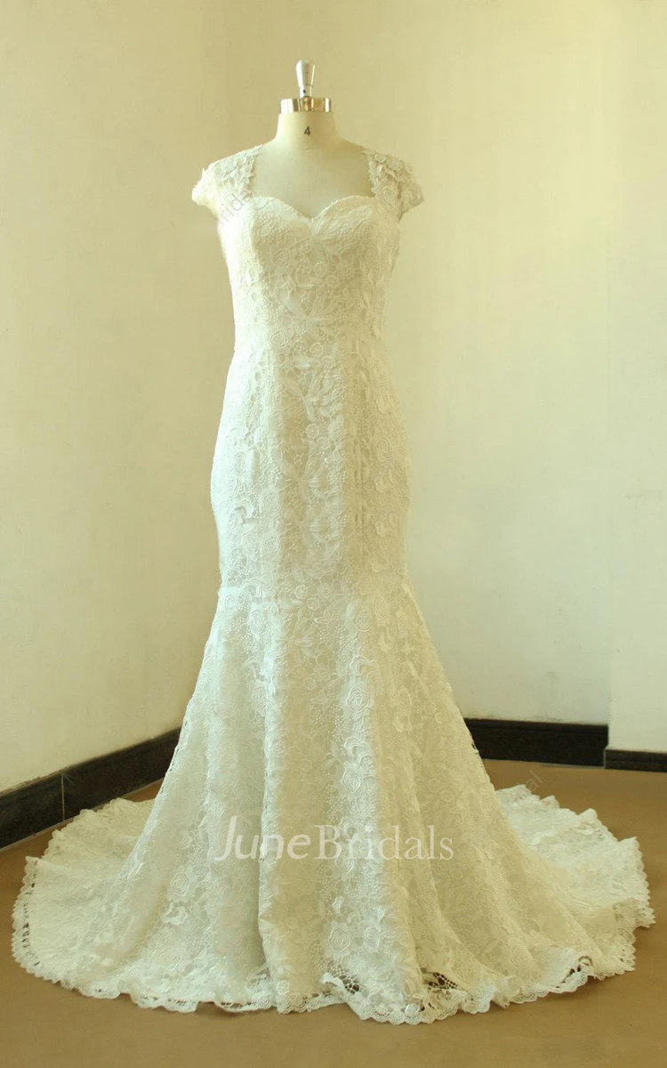 Cap Sleeve Lace Satin Dress With Keyhole Back