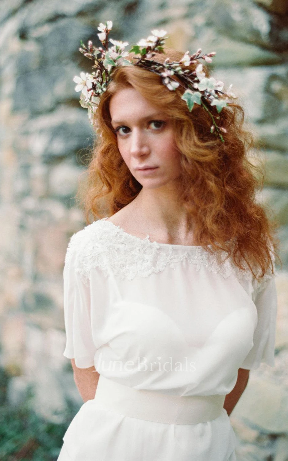 Boho Non-Corset A-Line Chiffon Wedding Dress With Pleats