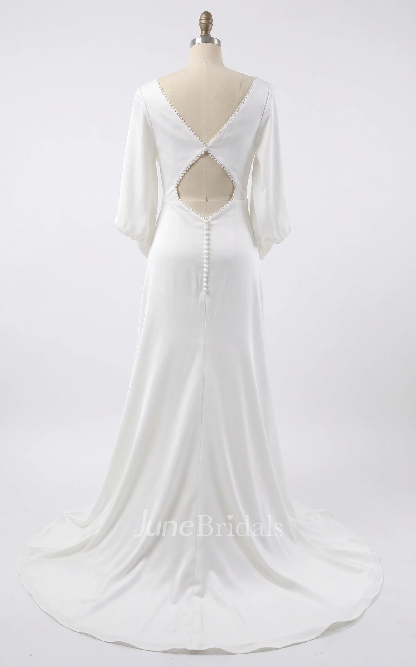 Modern A-Line V-Neck Wedding Dress with Ruched Balloon Sleeves and Cuffs