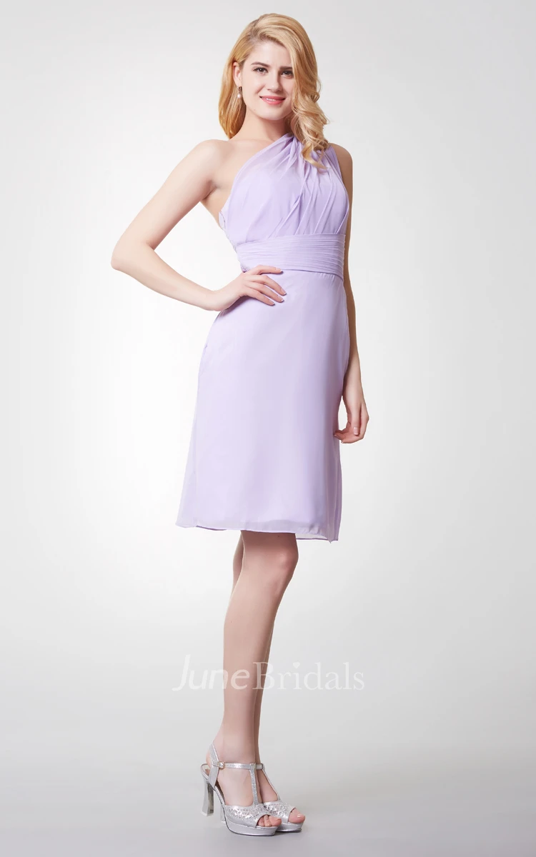 Demure One Shoulder Sheath Short Chiffon Dress With Ruching