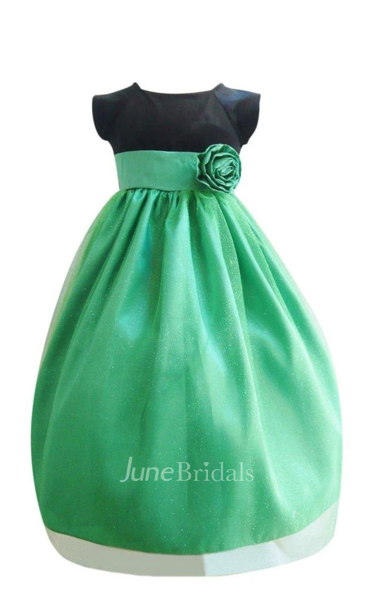 Cap-sleeved Empire Dress With Flower Waist