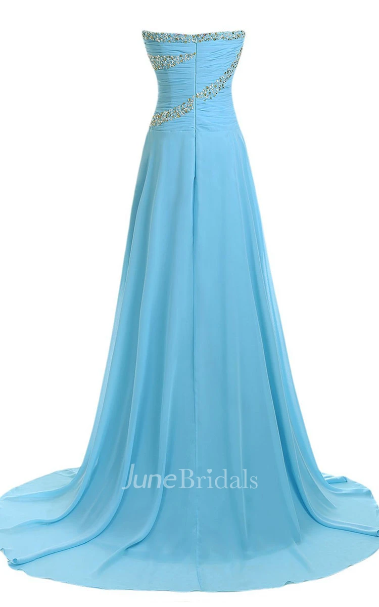 Sweetheart Rhinestoned Criss-cross Chiffon A-line Gown With Drapping