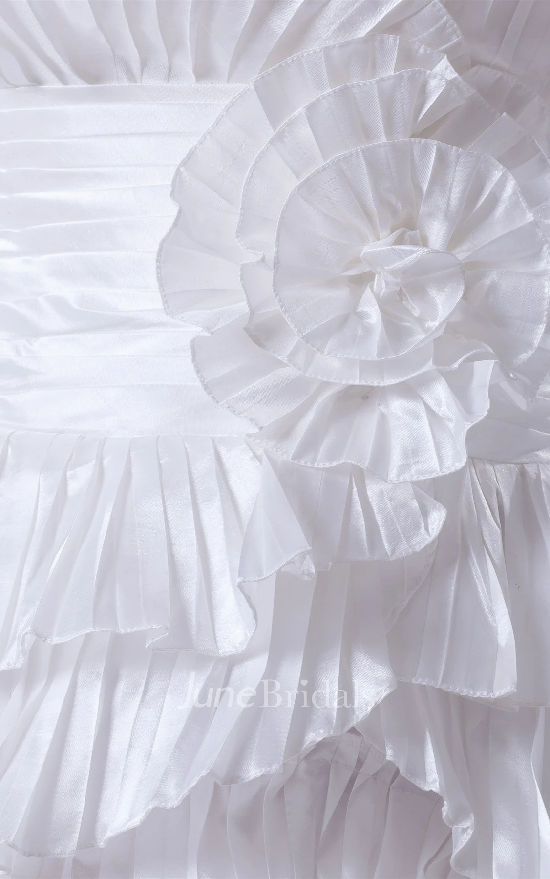 Strapless Tiered Floor-Length Dress with Ruching and Flower