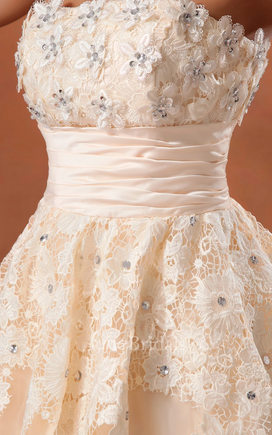 Lovely Cinched-Waisbtea-Length Dress With Lace Appliques
