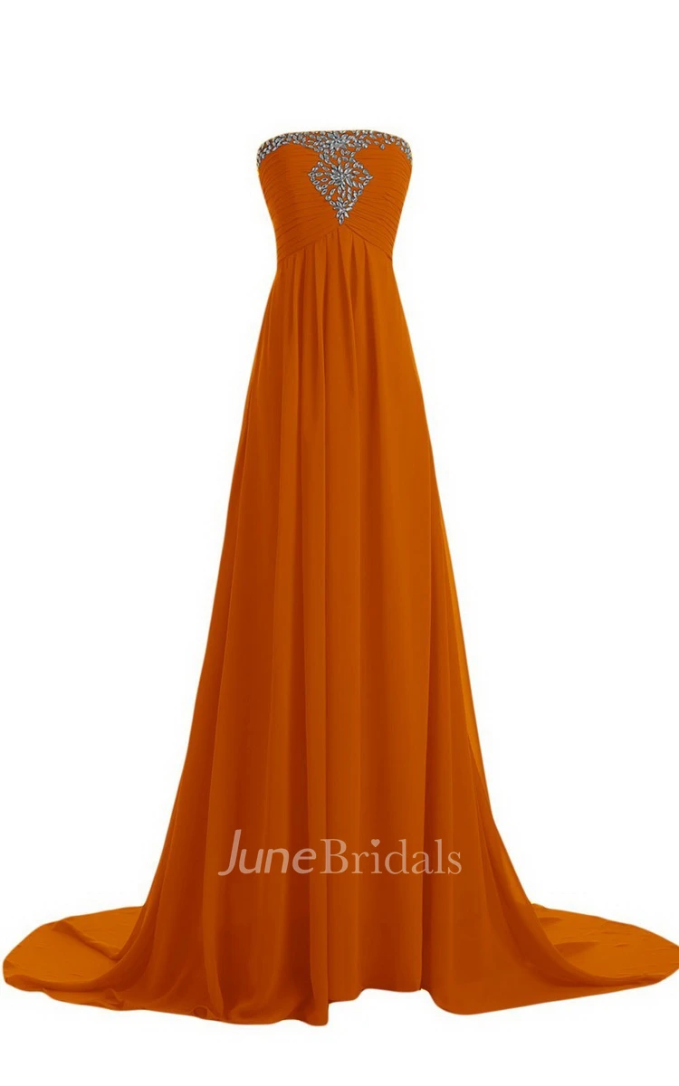 Strapless Court Train With Crystal Trim