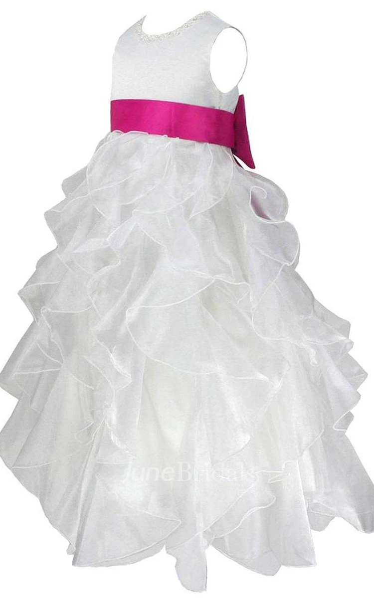 Sleeveless Ruffled Dress With Bow and Beadings