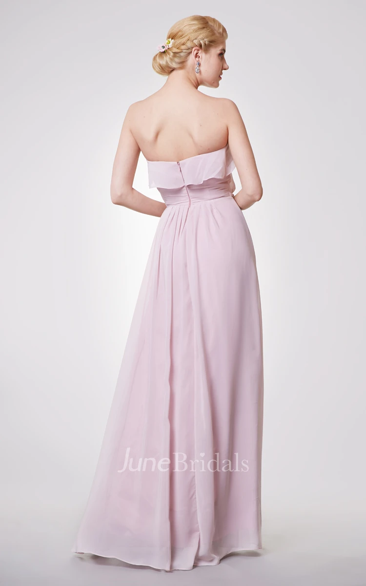 Classic Pleated A-line Chiffon Long Dress With Draped Bodice