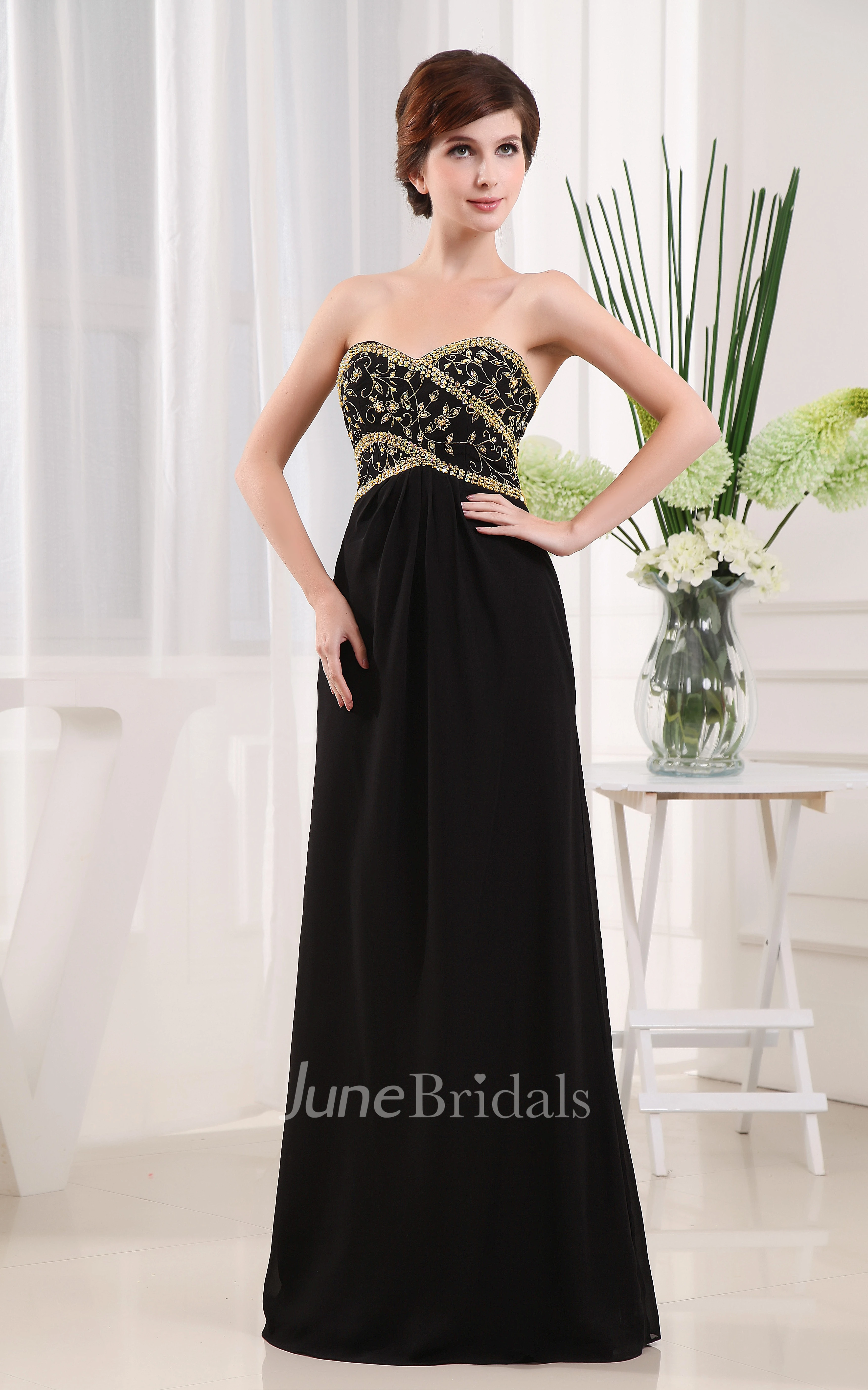 Refined Strapless Sheath Dress With Beading and Bolero