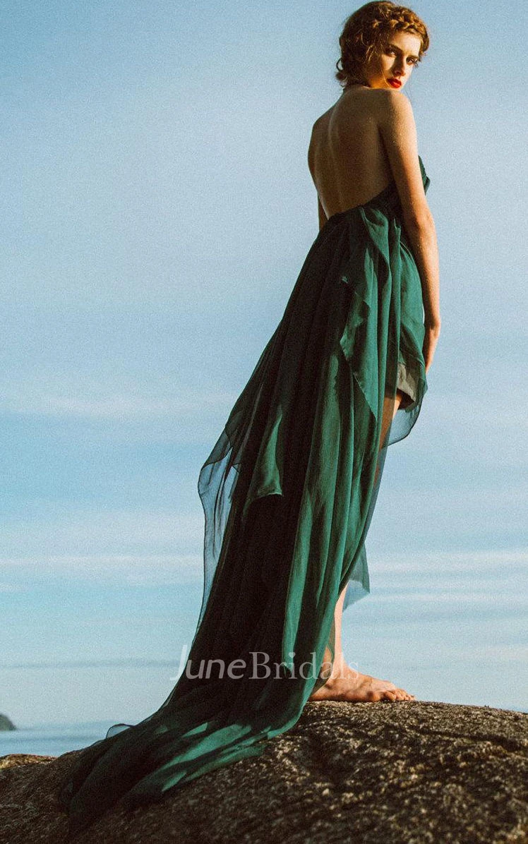 High Low Backless Chiffon Dress With Draping&Zipper