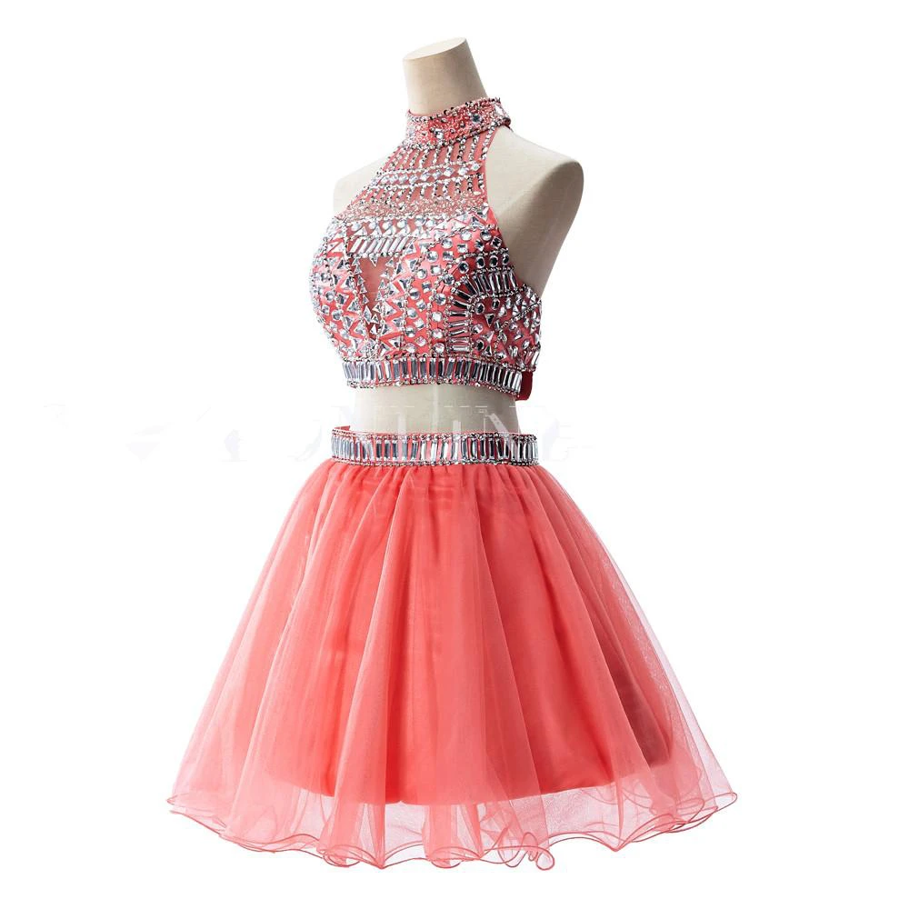 Glamorous Halter Sleeveless Short Homecoming Dress With Crystals