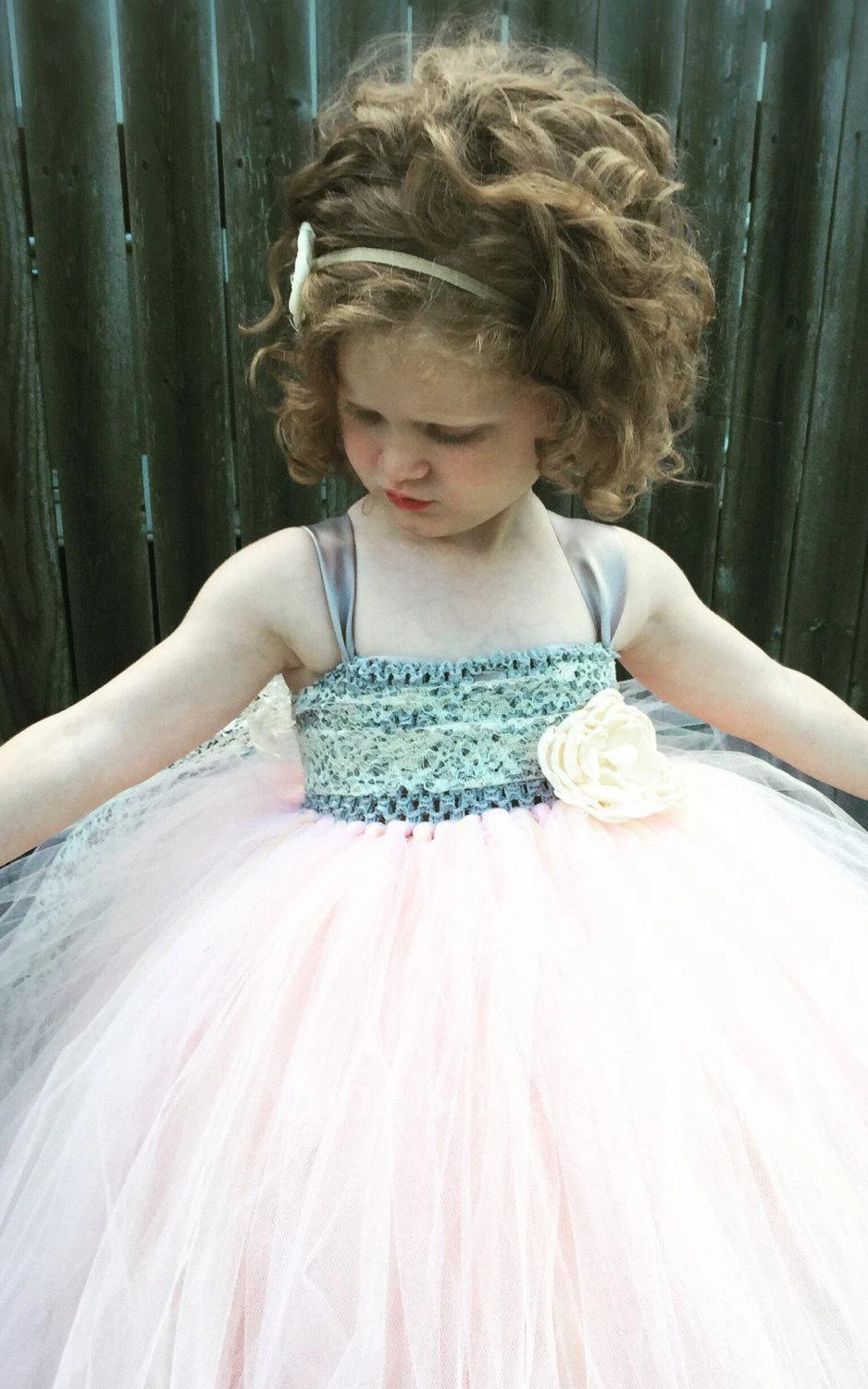 Strapped Pleated Tulle Ball Gown With Flower&Sash Ribbon